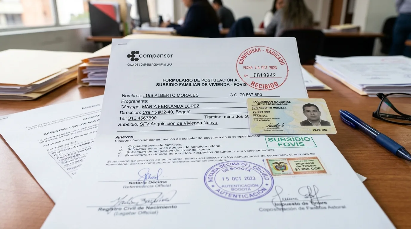 Formulario de postulacion a subsidio de vivienda ante caja de compensacion en Colombia