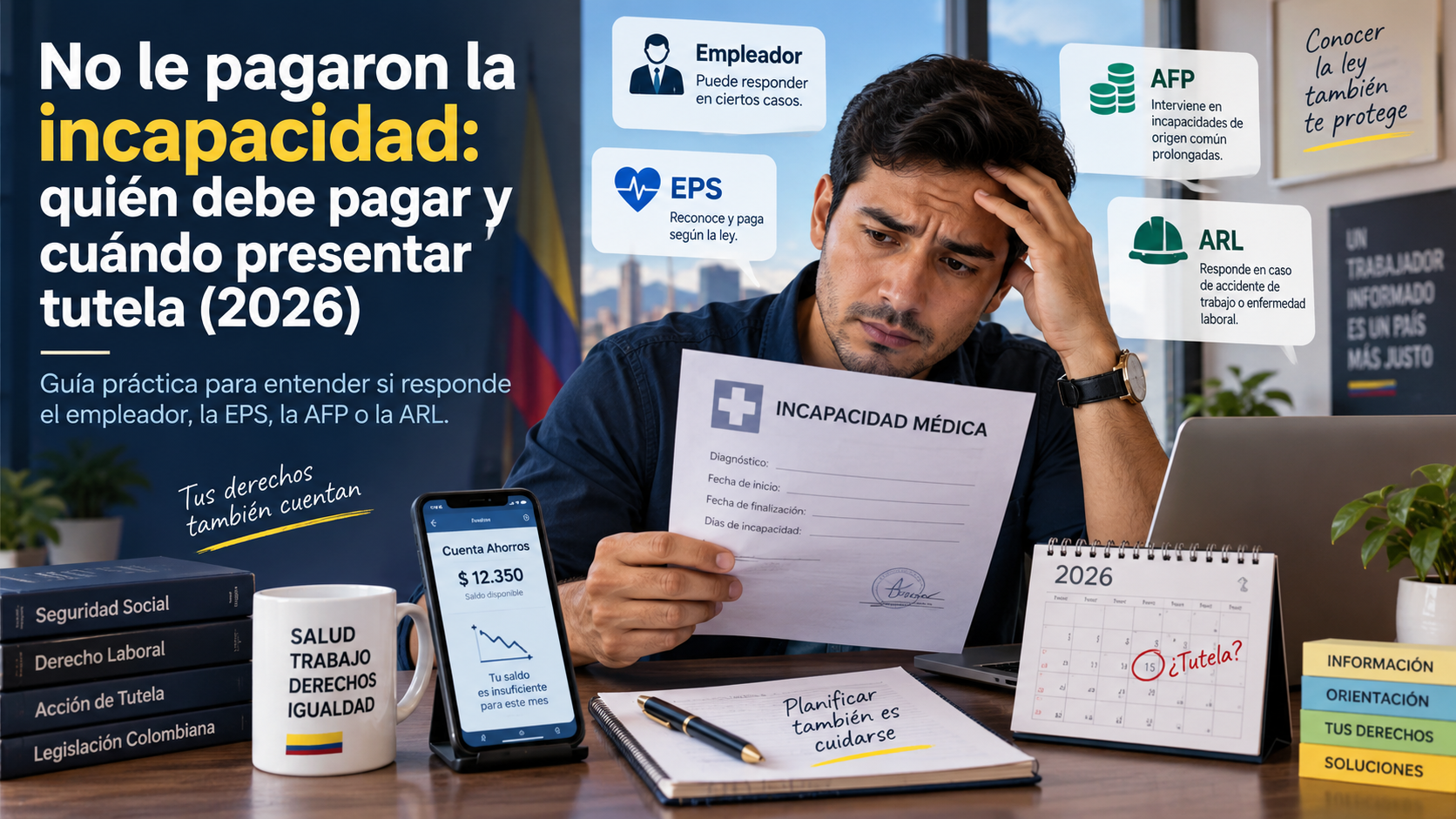 No le pagaron la incapacidad: quién debe pagar y cuándo presentar tutela (2026)